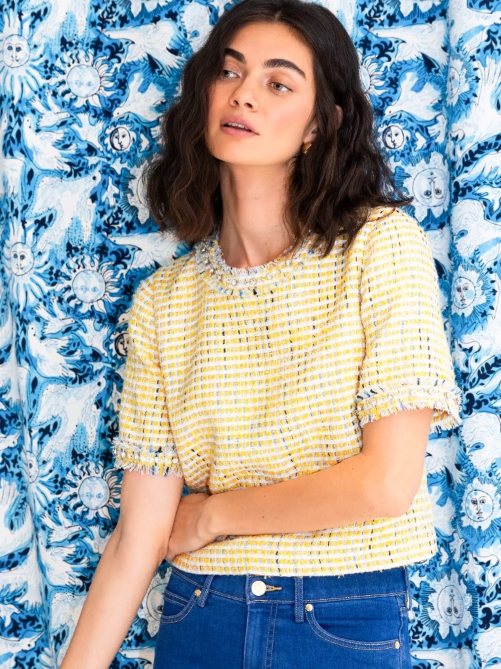 Lilly Pulitzer Folie Beaded Boucle Top Limoncello Spacedye Stripe Size 2